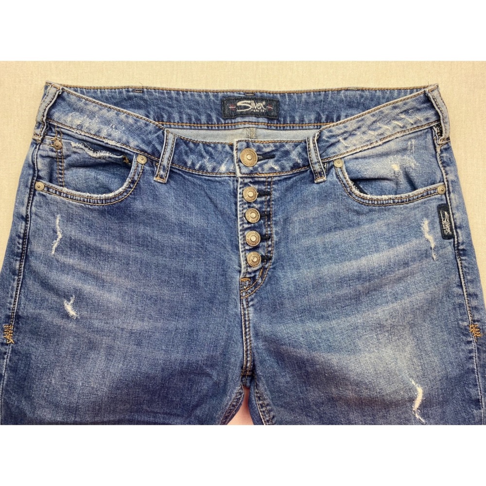 Silver Jeans Co Avery Slim Crop Distressed Button Fly Denim Jeans W33 L25 L44962